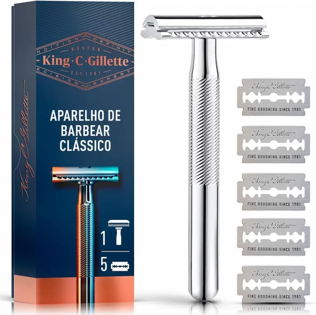 Barbeador clássico King C Gillette, Kit com 5 lâminas