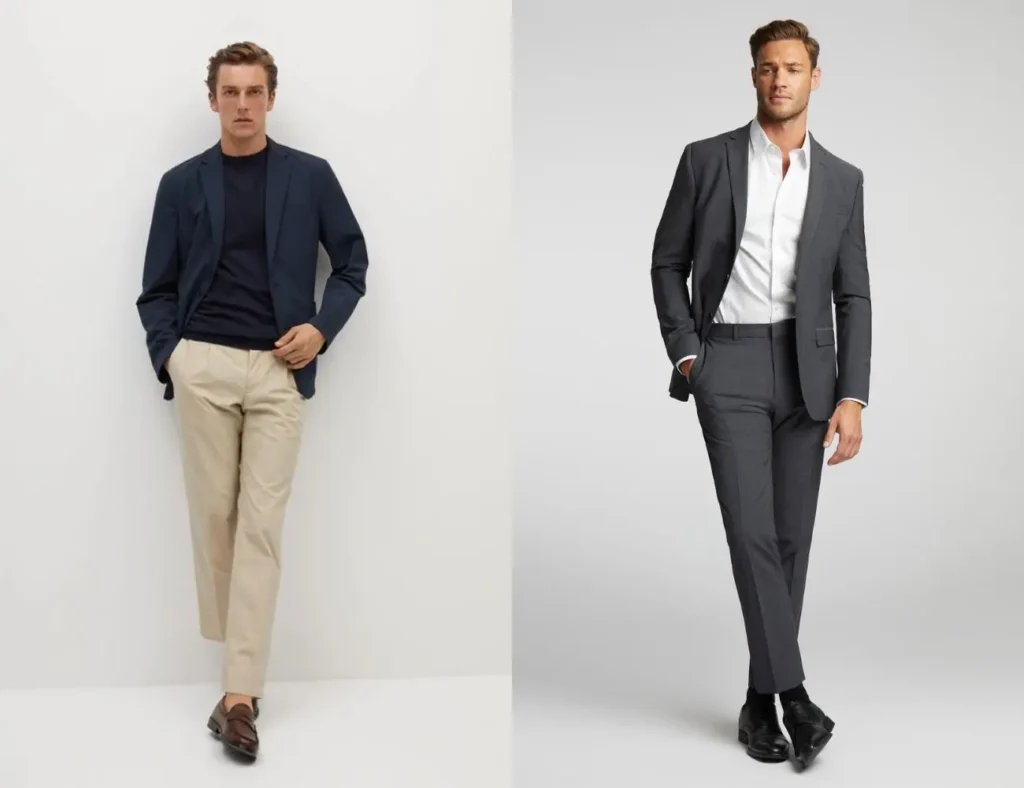 Imagem comparando o smart casual masculino com o esporte fino.